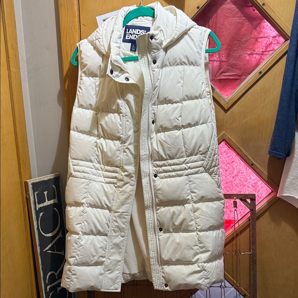 Lands' End Cream Quilted Vest